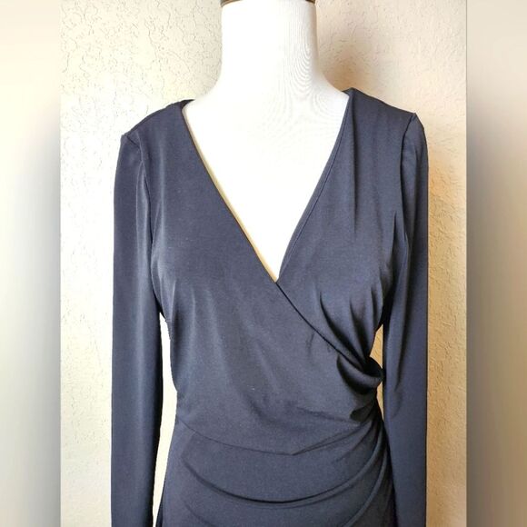 Cinq A Sept Coralie Deep V Neck Mini Dress Long Sleeve Black Size L - Picture 6 of 8